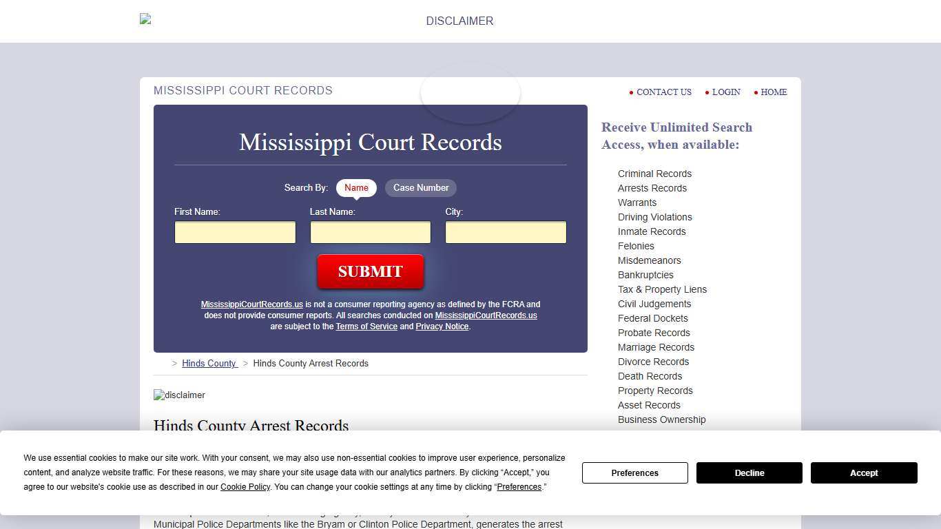 Hinds County Arrest Records MississippiCourtRecords.us